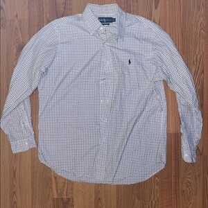 Ralph Lauren Men's White and Blue Check Button-Down Shirt